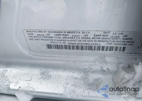 2009 Volkswagen Jetta Tdi z USA, uszkodzony, nr VIN 3VWAL81K39M121011